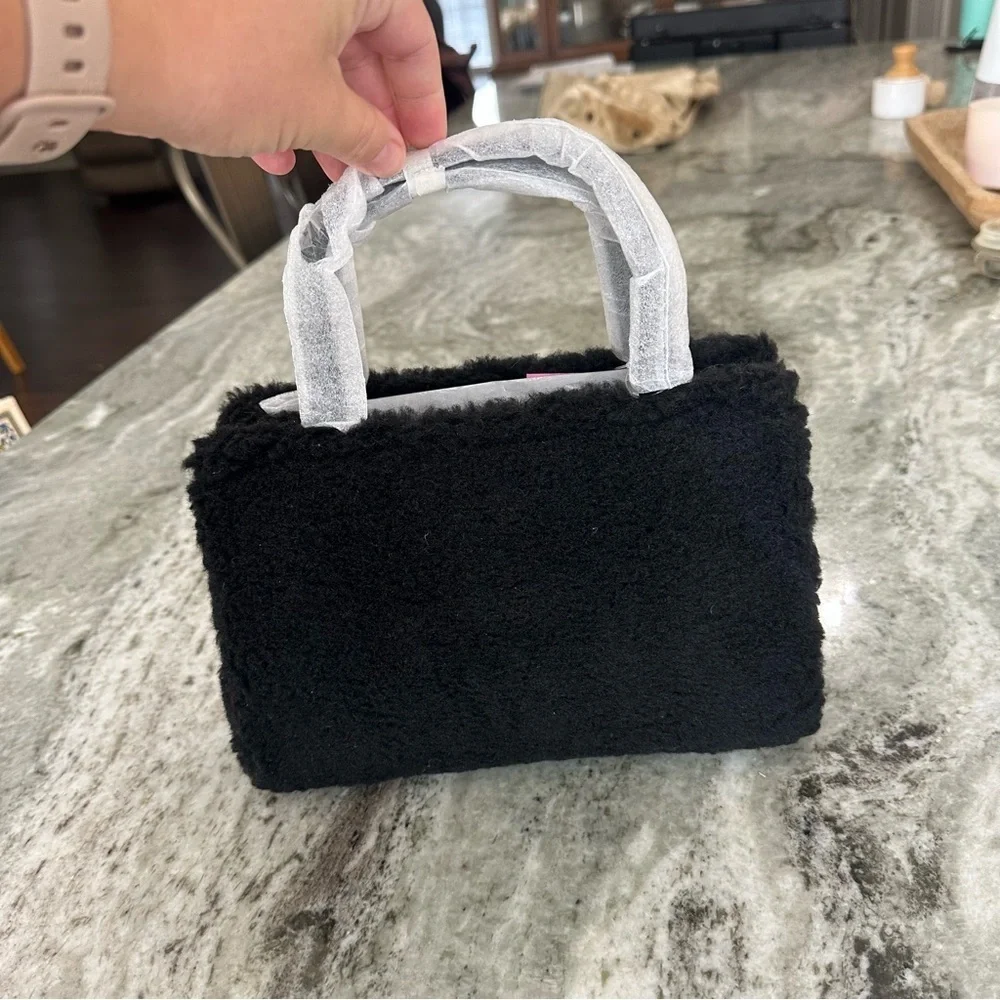 NEW Kate Spade Sam Icon Intarsia Heart Faux Shearling Small Tote
